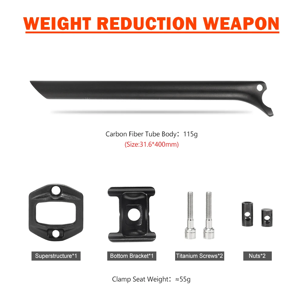 

TOSEEK C60 Carbon Seatpost Light Weight 27.2 31.6mm Length 400mm Matte Black MTB Road Bike Seat Post Seat Tube Bicycle Parts