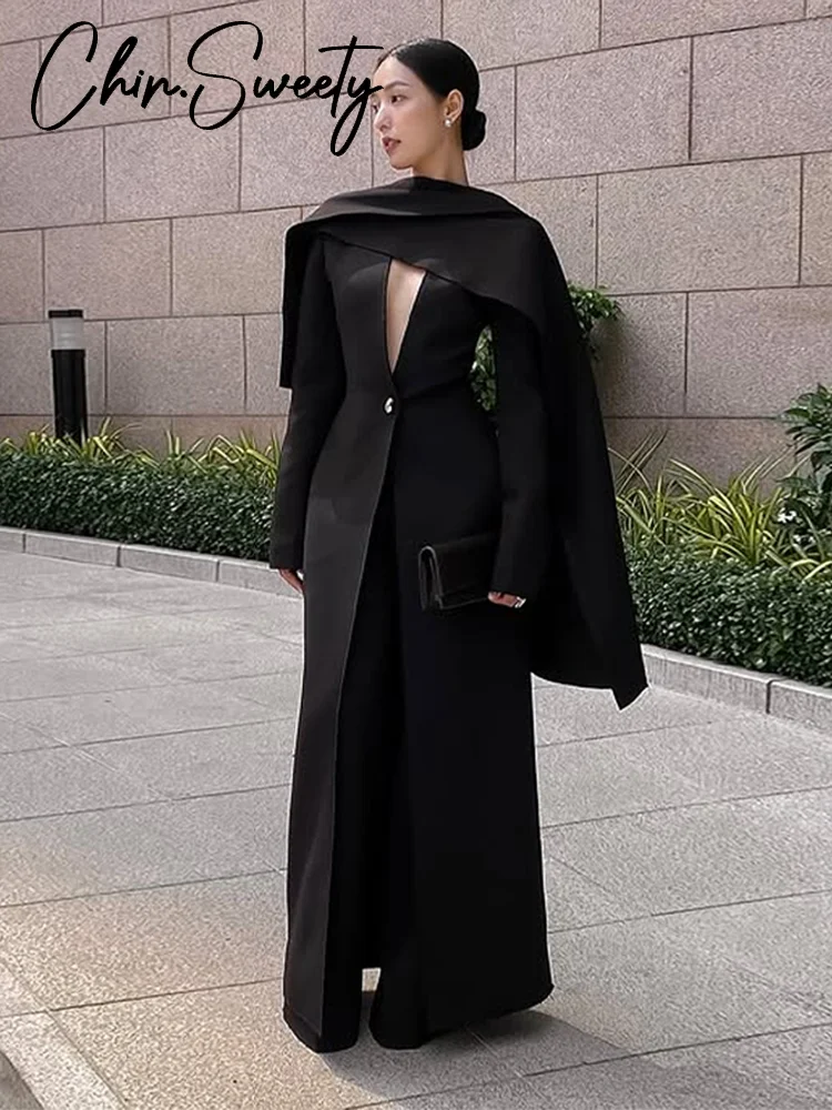 Urban Bow Long Blazer Women Coat Elegant Full Sleeve V-neck Single Button Female Outwear 2026 Spring Autumn Lady Streetwear New