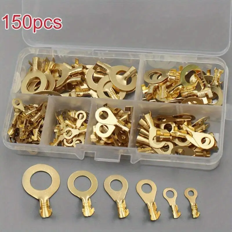 150Pcs/Set Round Terminal Block O Type Lugs Cold Pressed Copper Wiring Connectors