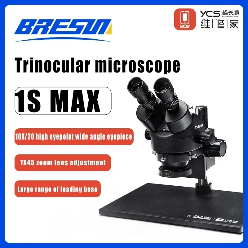 YCS Repair Master Recommends Black Warrior 1S Max Trinocular Microscope Continuous Zoom 7-45 Times High Definition Microscope