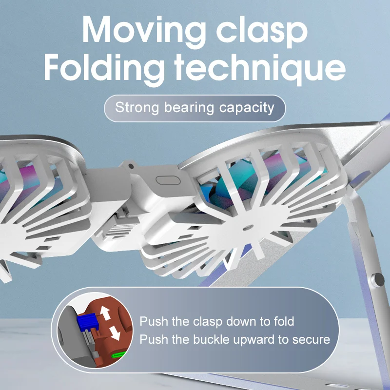 Aluminum Alloy Foldable Laptop Radiator,Multi‑angle Adjustable with RGB Light and Turbo Cooling Fan,Portable Laptop Stand