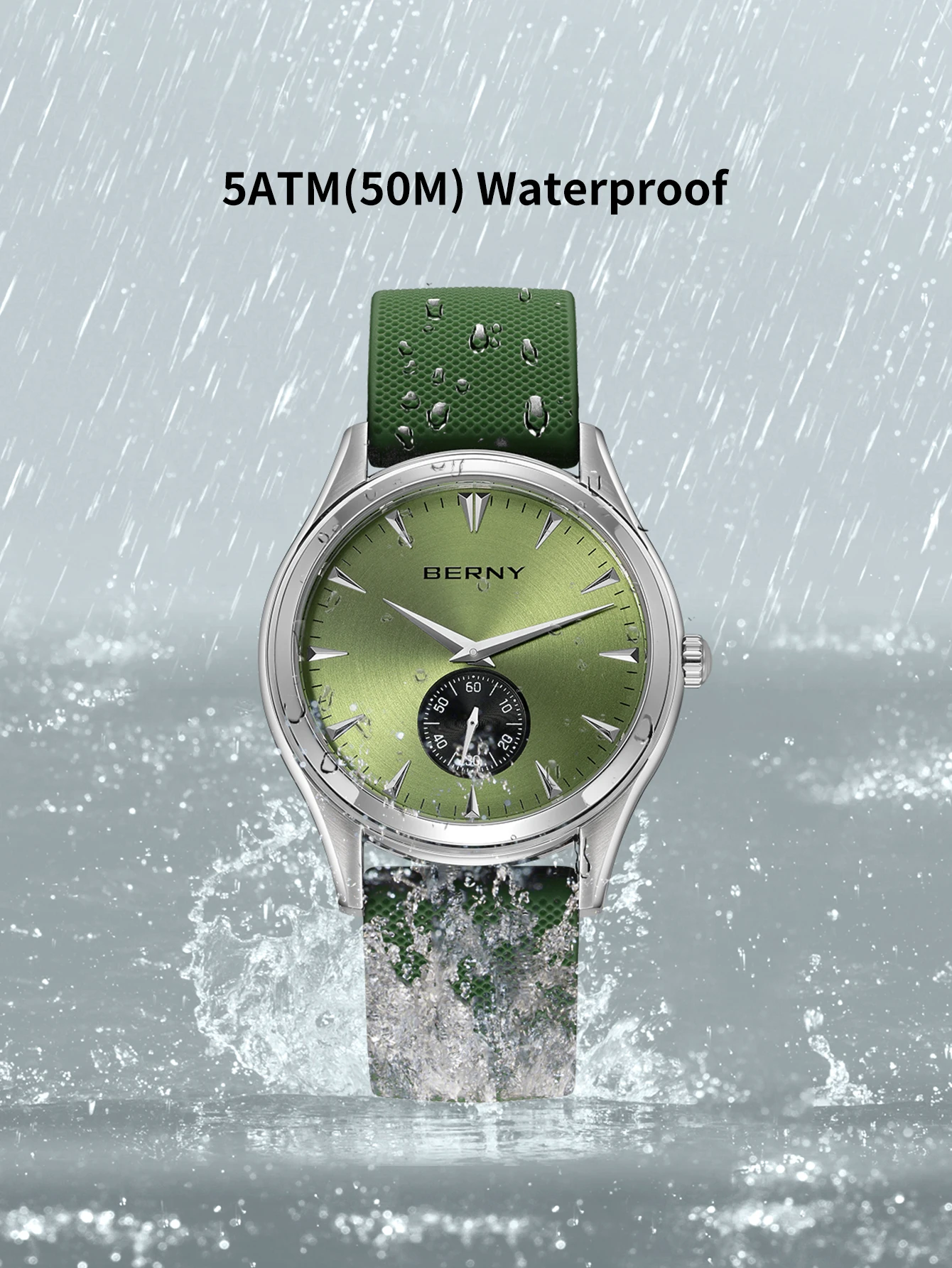 BERNY Quartz Watch for Men Silicone Casual Wristwatch 5ATM Waterproof Men Wristwatches Fashion Versatile Quartz Watches for Men