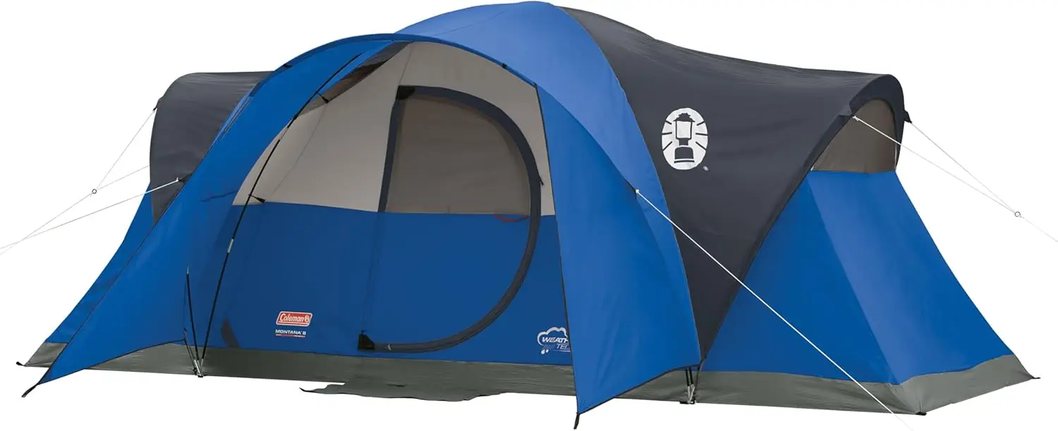 Montana 8P Family Tent with Waterproof Rainfly & Expandable Carry Bag, Spacious Tent Fits 3 Queen Airbeds, Sets Up in 15 Minutes