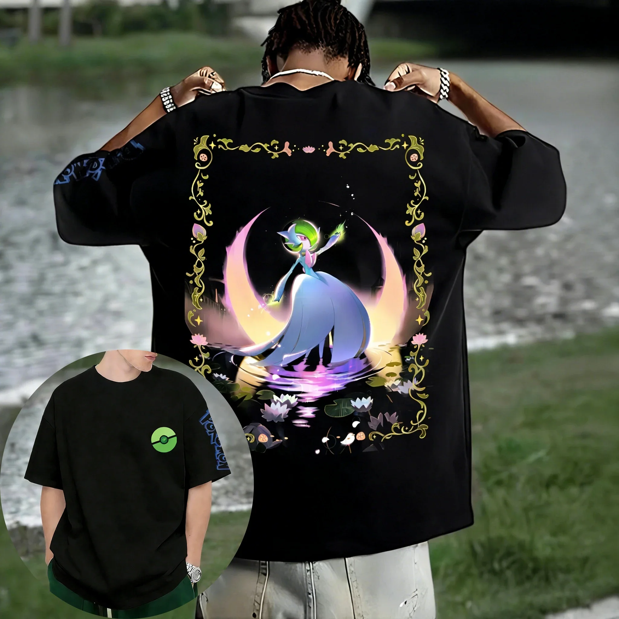 

Хлопковая футболка с изображением покемонов Gardevoir, новая летняя коллекция, свободный крой, унисекс, в стиле хип-хоп, с короткими рукавами