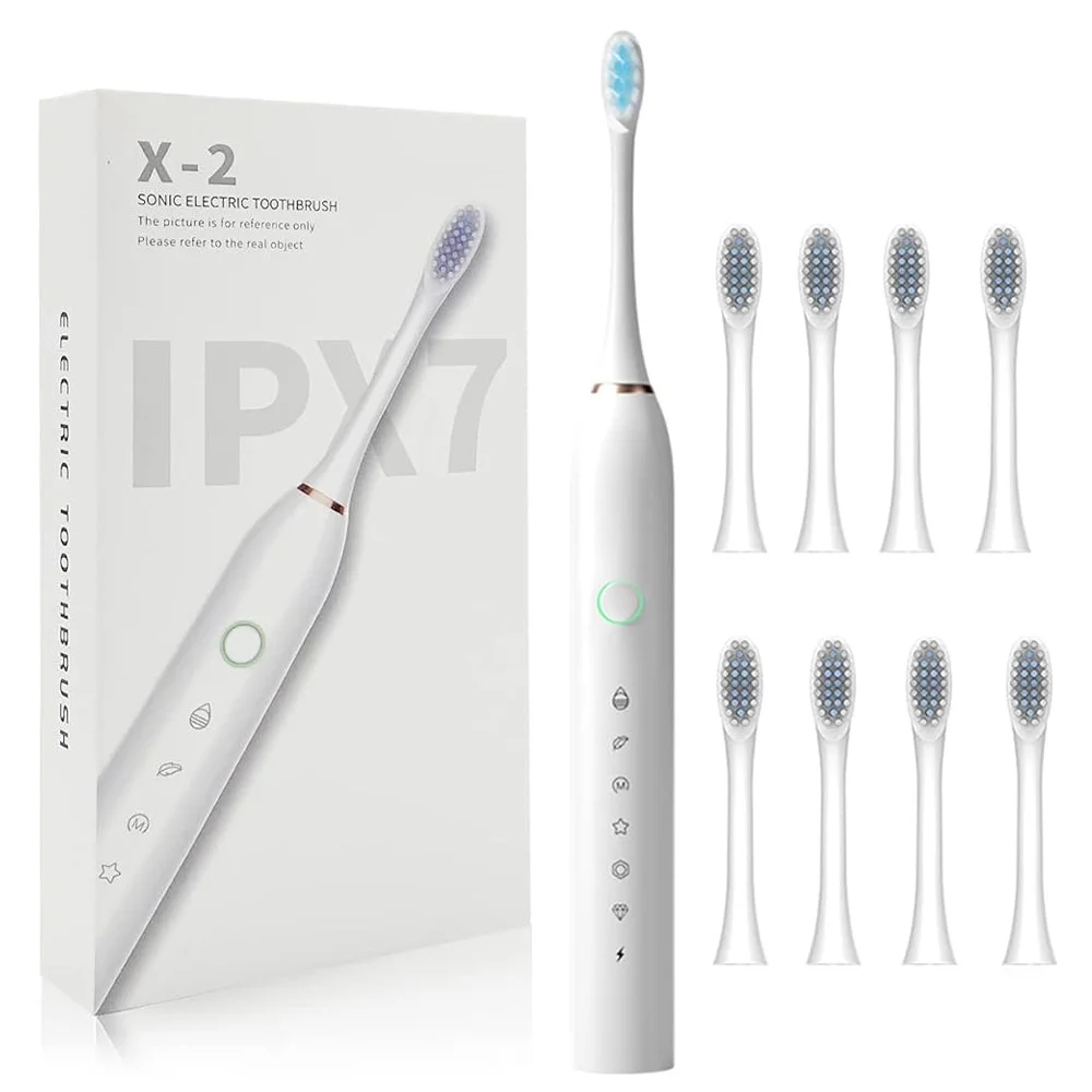 Escova Dental Elétrica Sônica para Adultos à Prova d'Água IPX7 com Cabeça Dupont Recarregável via USB