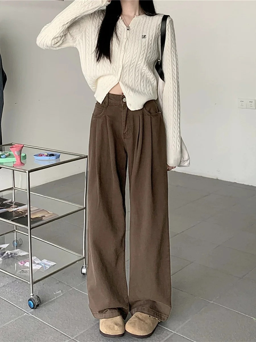 

High Waist Wide Leg Jeans Women's Straight Cut Floor Length Slimming Spring Autumn Color Deep Blue Casual Fashion Jeans