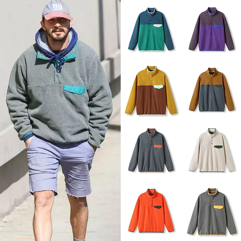 Double-Sided Fleece Hoodie Jacket Outdoor Men's Contrast Color Warm Breathable Sweatshirt Coat Standard Fit Casual Style