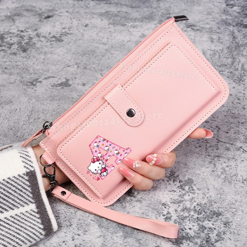 

Cute Kitty Wallet Woman Sanrio Letters A-Z Anime Long Purse Coin Ladys Zipper Pouch Kids Girl Kawaii Money Card High Quality Bag