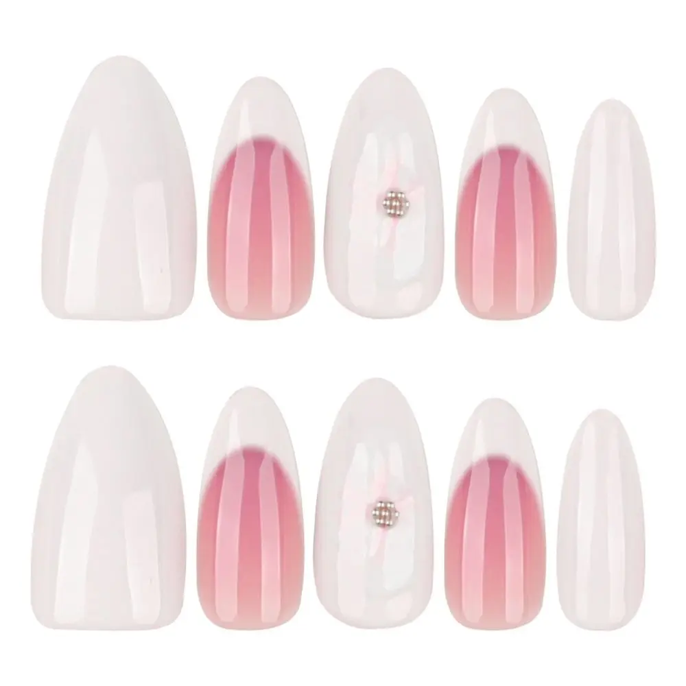 Manicure unhas falsas de amêndoa longa aurora francesa imprensa em unhas destacáveis unhas falsas diy