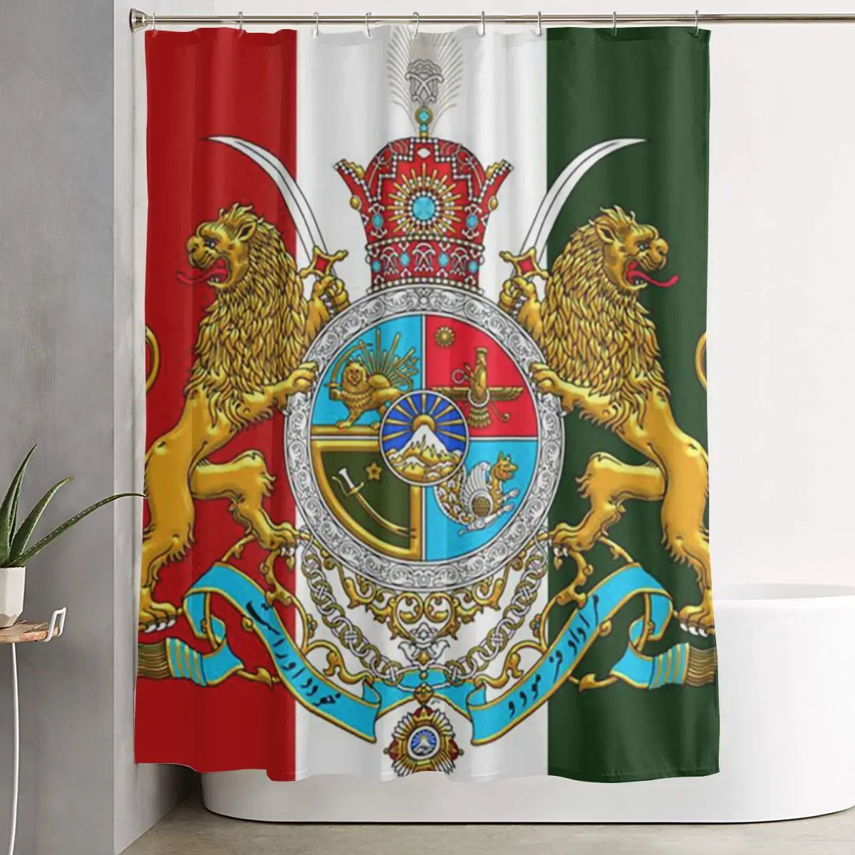 

Императорский герб Ирана: занавеска для душа с изображением иранского льва, полиэстеровая, водонепроницаемая, для ванной комнаты, с крючками