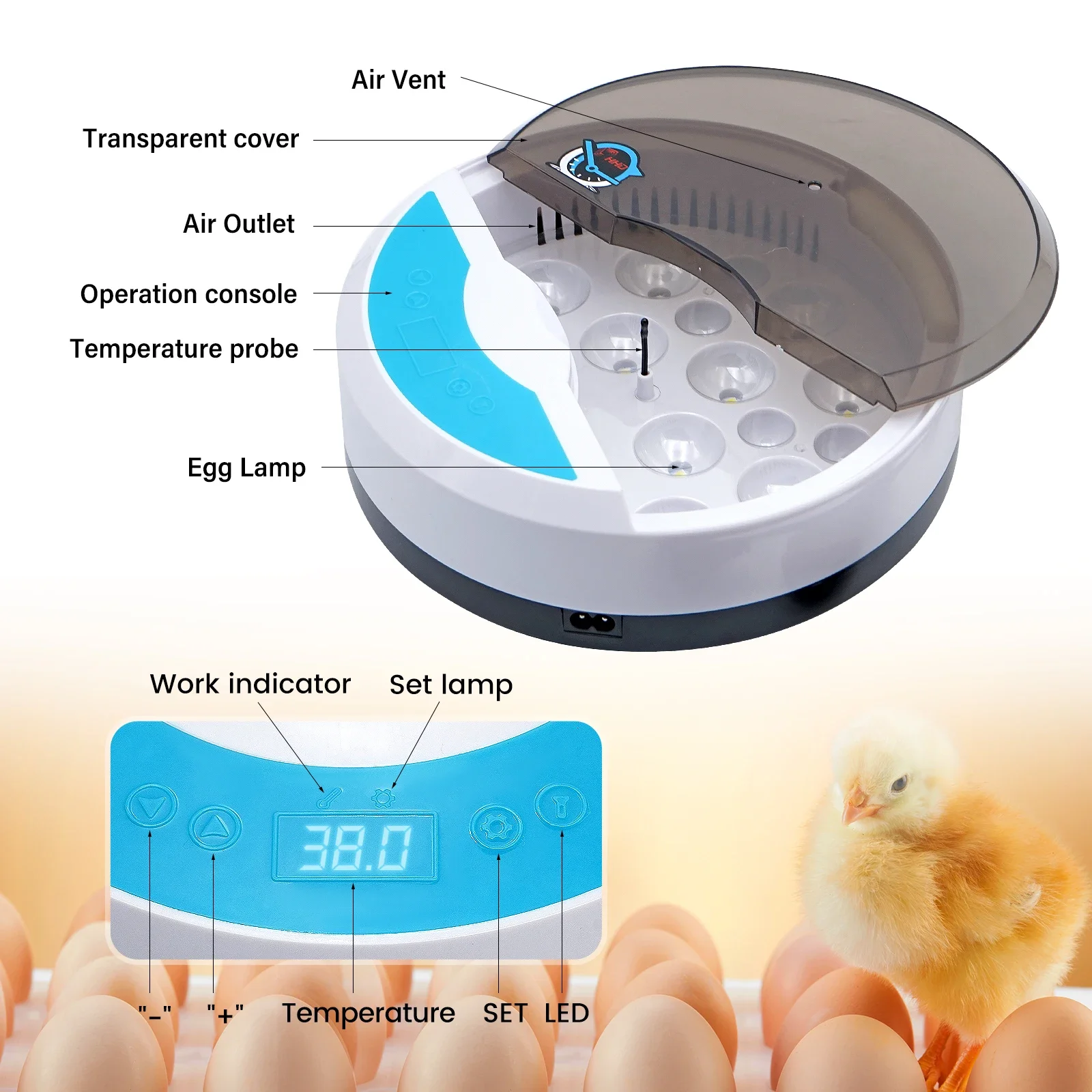 9 Mini Eggs Incubator Brooder Bird Quail Chick Hatchery Incubator Poultry Hatcher LED Temp Control Home Farm Incubation Tools