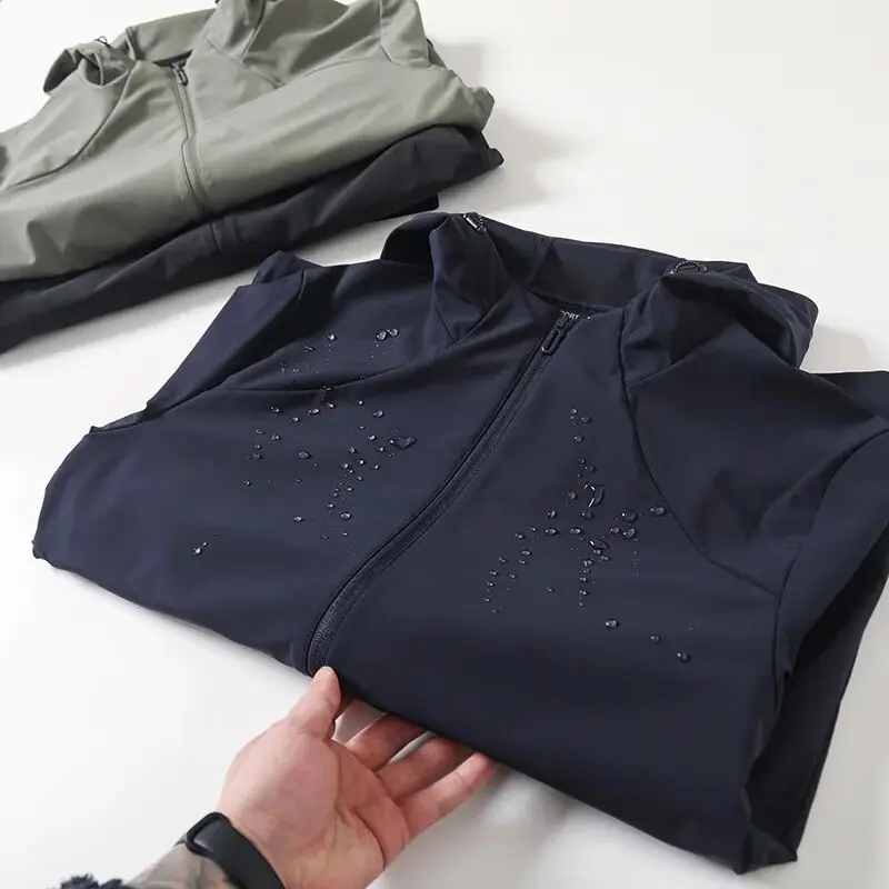 

Мужская уличная повседневная куртка с капюшоном для весны и осени, ветрозащитная, спортивная, из нейлона и полиэстера, на молнии, с длинными рукавами