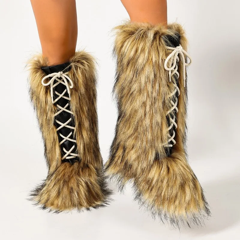 2026 Spring and Autumn Women's Vintage Color Blocking Comfortable Knee-high Boots New Women Casual Fashionable Knee-high Boot
