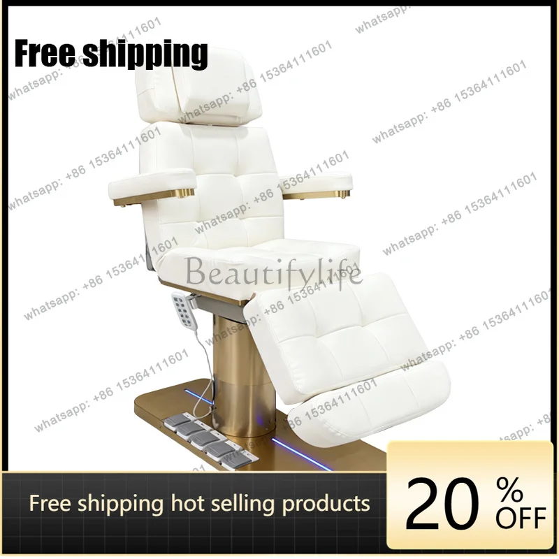 PJ  White Gold 3 Motor Electric Beauty Bed Chair Lash Facial Table Sturdy Comfortable