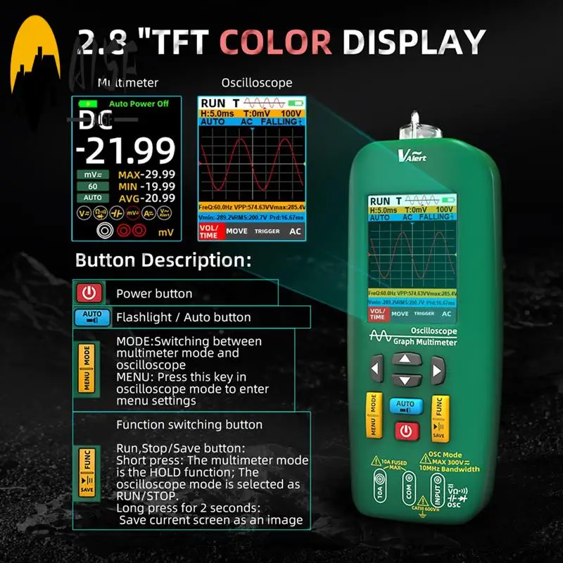 

A15F-BSIDE Digital Handheld Oscilloscope Multimeter Electric Pen Graph Multimeter Current Capacitance Ohm Diode Hz Tester
