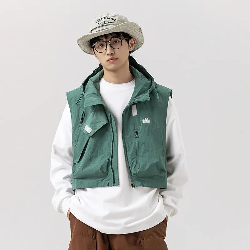 

Autumnal Fiing Sle Windproof Vest Svel Hooded Loose Fit Mountain Series ex Jaet Casual Youth Faion