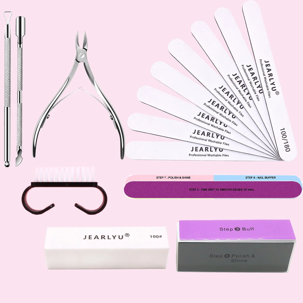 15Pcs Manicure Set Nail File Buffer Block Cuticle Nipper Cuticle Pusher Nail Brush Stainless Steel Nail Art Tools For Home Salon
