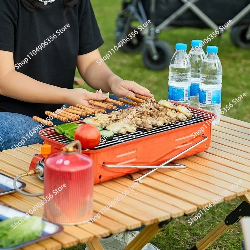 Portable Gas Camping Grill, Multi-functional Outdoor Card Type Stove for Backyard Barbecue and Picnic Skewer Roasting