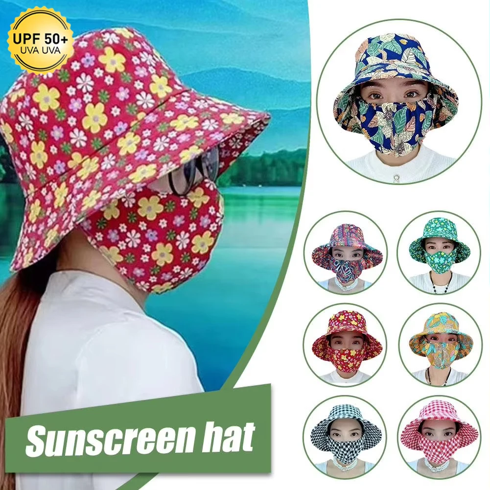 新しい女性漁師帽子花柄抗 UV フェイスシェーディング折りたたみ日焼け止めキャップ夏の屋外乗馬ビーチレジャーファッション