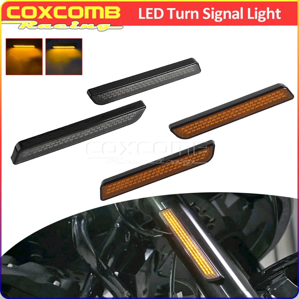 LED Turn Signal Lights For Harley Touring Street Glide FLHX FLHXI CVO FLHXSE Motorcycle Front Fork Reflectors Amber Running Lamp
