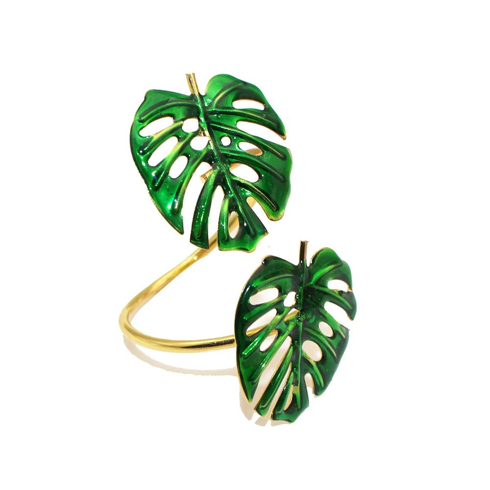 Anéis de guardanapo para Ação de Graças, Folhas Verdes, Palmeira, Casamento, Natal, Dinning Table Decor, HWL55, Novo, 12pcs