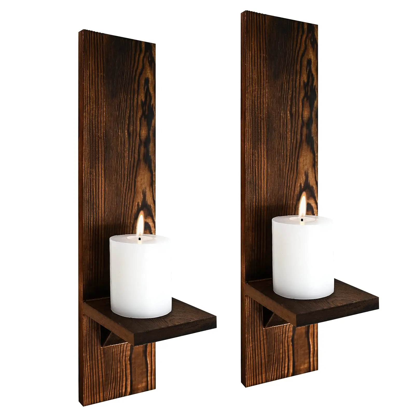 Set of 2 Rustic Wooden Wall Candle Sconces 2