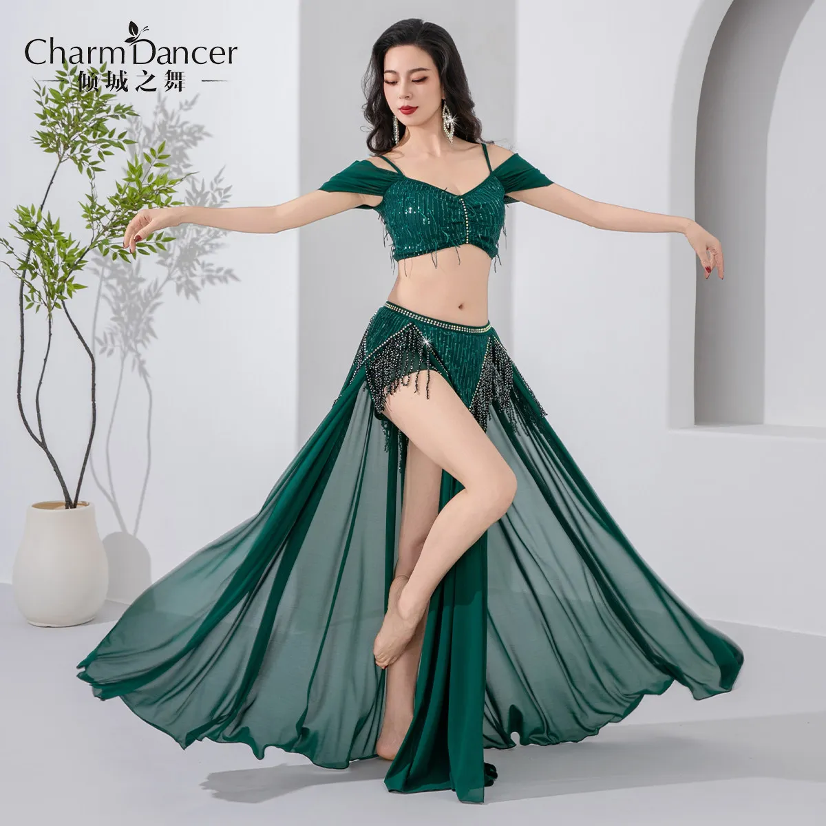 Belly Dance Costume New Gold Stamping Diamond Tassel Skirt, Oriental Dance Practice Performance Women's Clothing