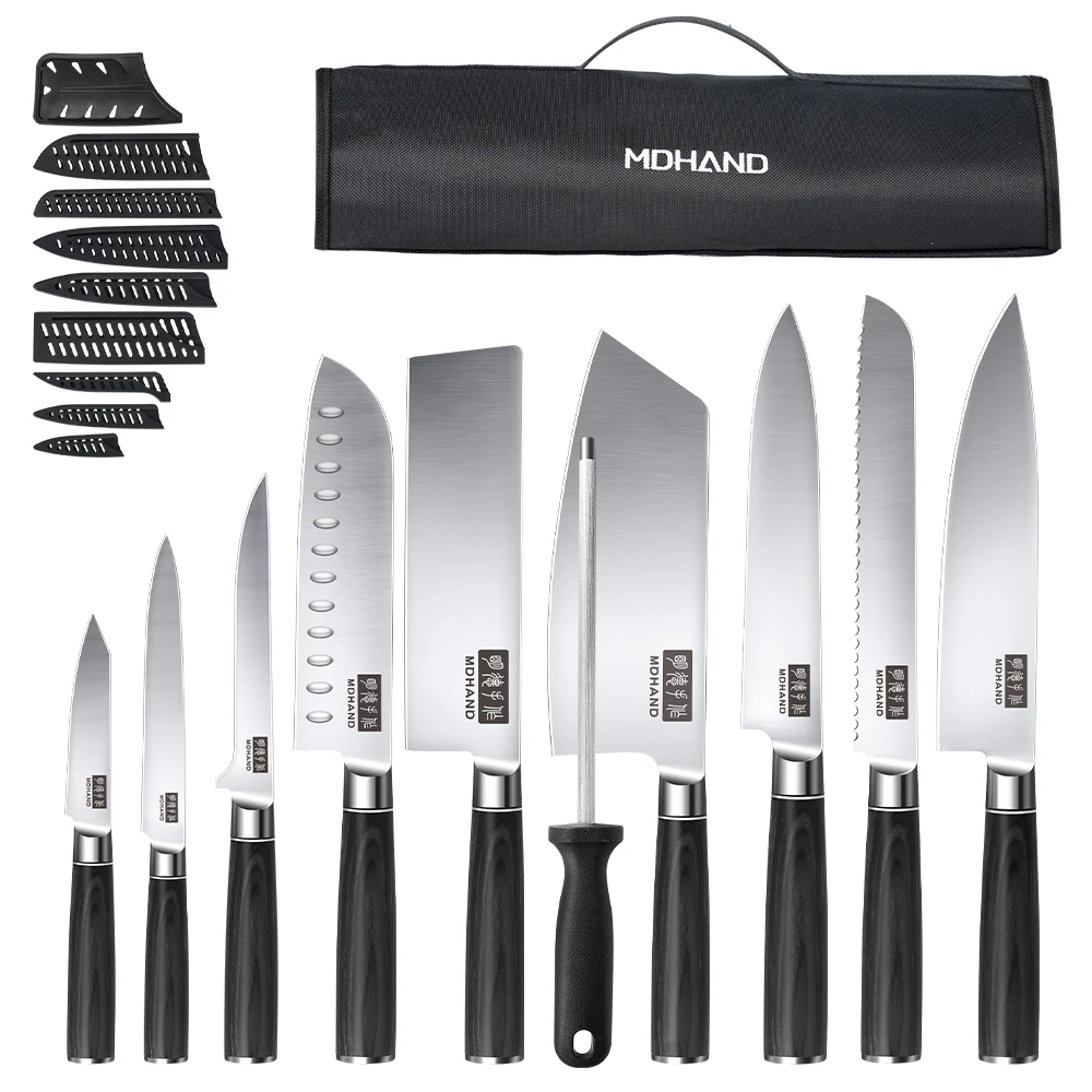 MDHAND Professionelles Kochmesser-Set mit Tragetasche, Tasche und Scheide, Küchenmesser aus Edelstahl mit hohem Kohlenstoffgehalt zum Kochen, Kochgeschenk
