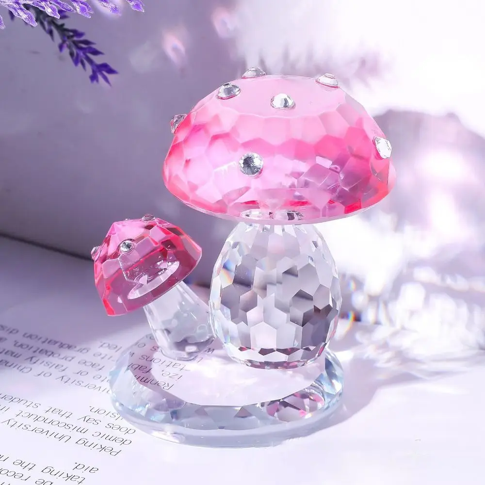 Z diamentową kropką kryształowa statuetka grzyba 3D Cartoon kryształowy podwójny grzyb Model rękodzieło symulacja ozdoby roślinne
