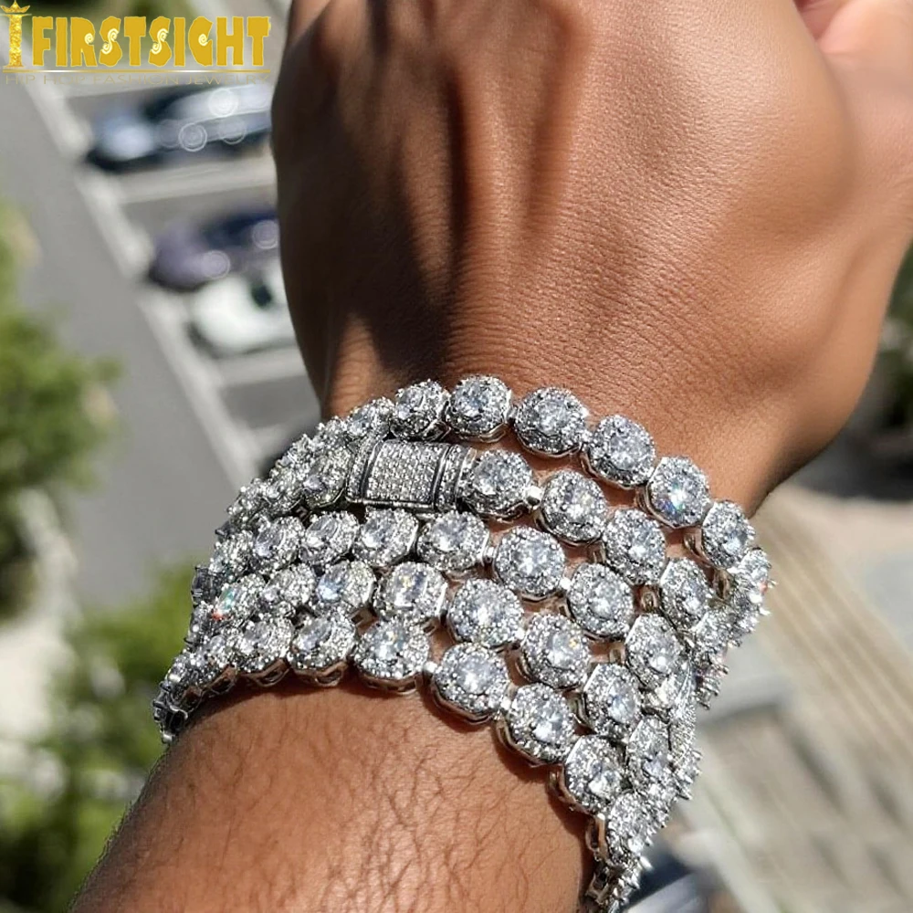 Iced Out Bling 5A Cubic Zirconia CZ Square Charm Bracelet 8mm Silver Color Tennis Chain Bangle Hip Hop Fashion Men Women Jewelry