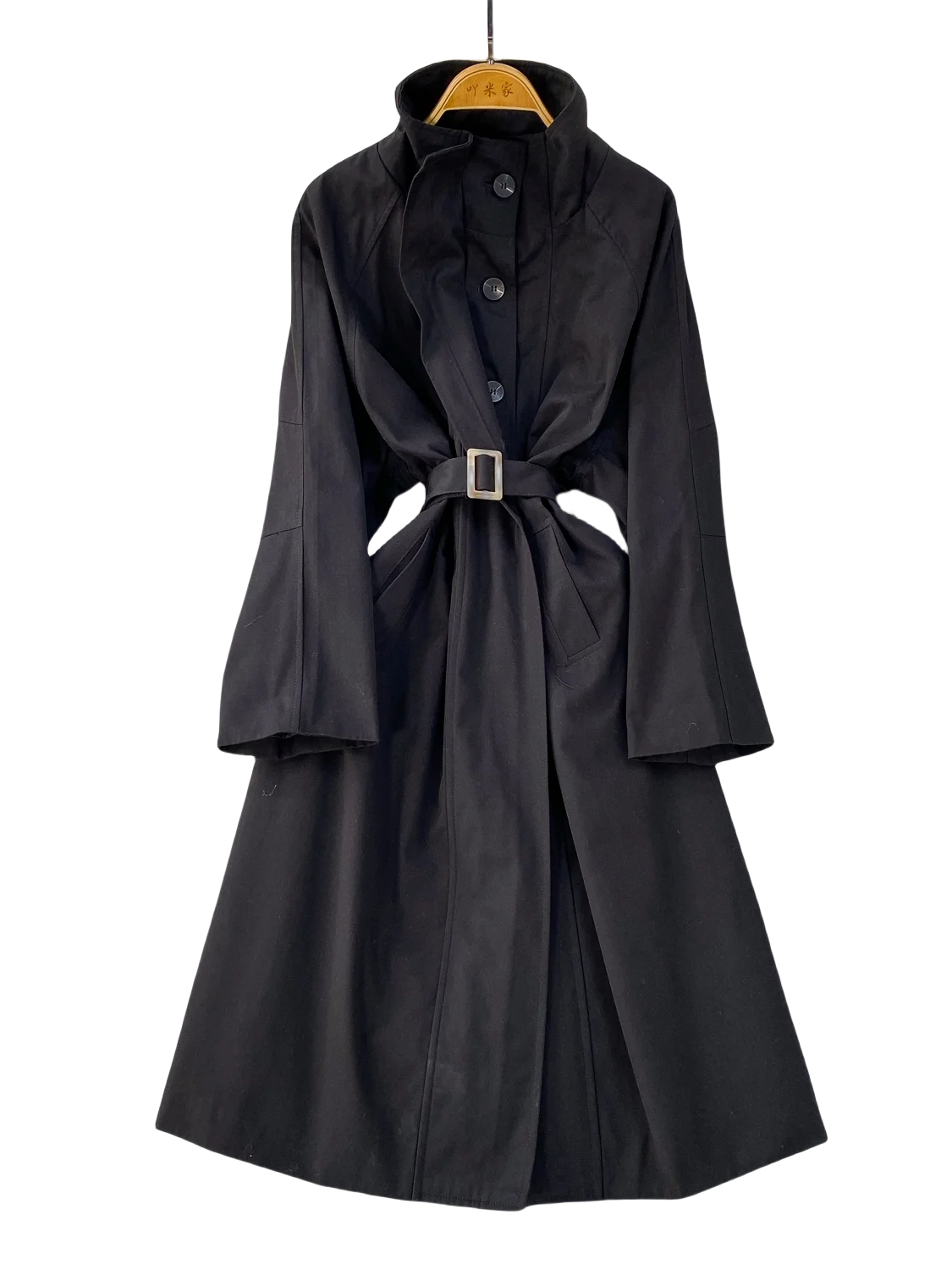 Ele Long Sve Stand Collar Dr Women's Mid-Length A-Line Windbreaker Waist-Cinched Single Button Autumn Faion