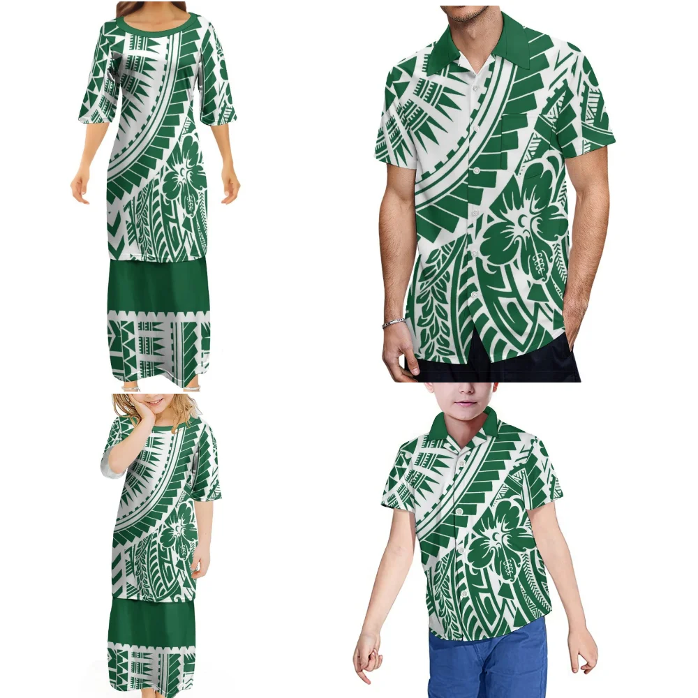 Fiji Polynesian Men Boys Shirt Ladies Girls Puletasi Tribal Party Party Family Set Summer Elegant Temperament Clothing 2024 New