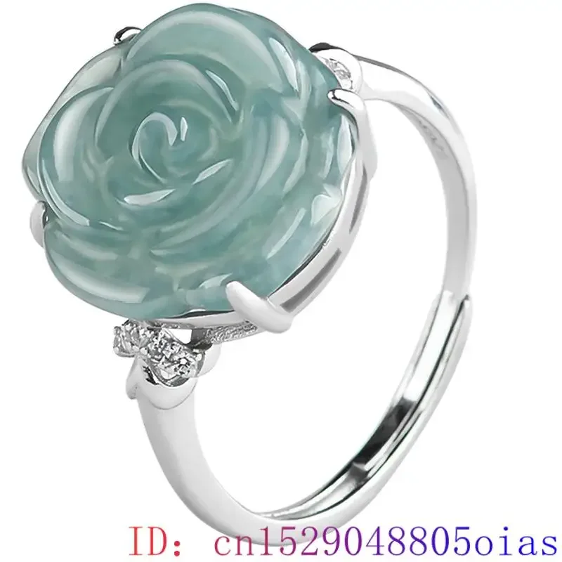 Blauwe Echte Jadeite Rose Sieraden Set Ring Oorbellen Hanger 925 Zilver Natuurlijke Burmese Jade Steen Talismannen