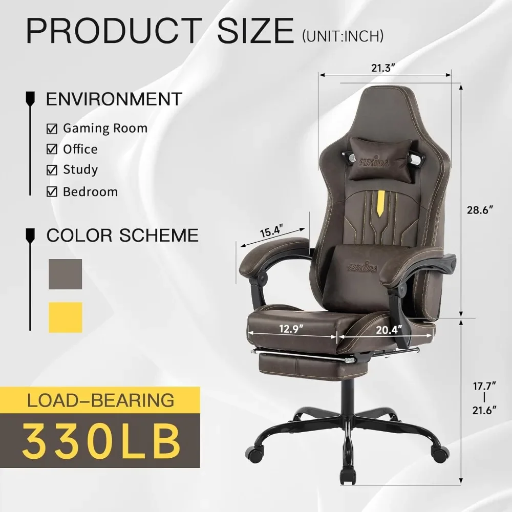 Office Chair with Footrest Ergonomic, Computer Chair Massage Lumbar Cushion, Racing Video Game Chair Adjustable Rocker Recliner