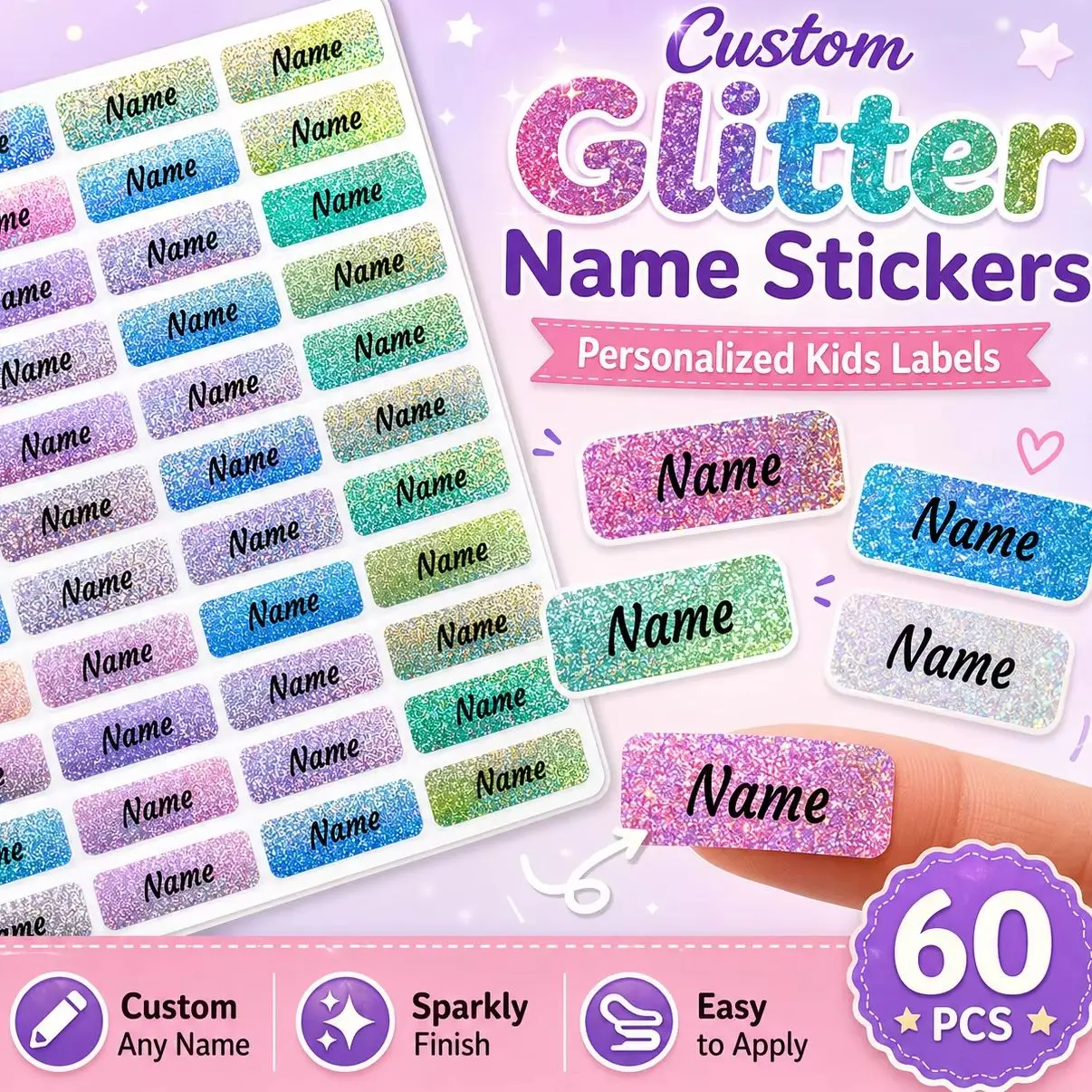 Customized color laser name stickers, waterproof and wear-resistant, suitable for water bottles/stationery/books