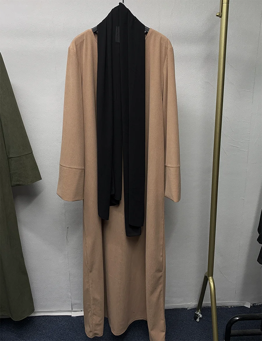 Abayas en velours côtelé pour femmes musulmanes, kimono de Dubaï, ensemble pour la Turquie, cardigan avec écharpe de sauna, saoudien, vêtements islamiques, robe