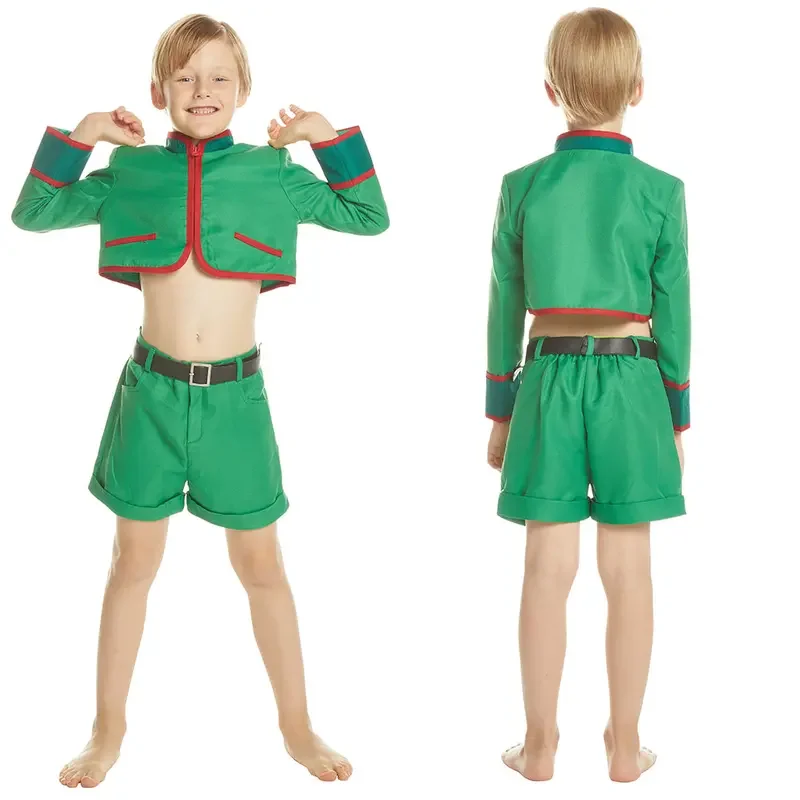 Gon Freecss Adult Kids Cosplay Costume Anime Hunter X Roleplay Green Top Pants Outfits Men Boys Children Halloween Party Suits