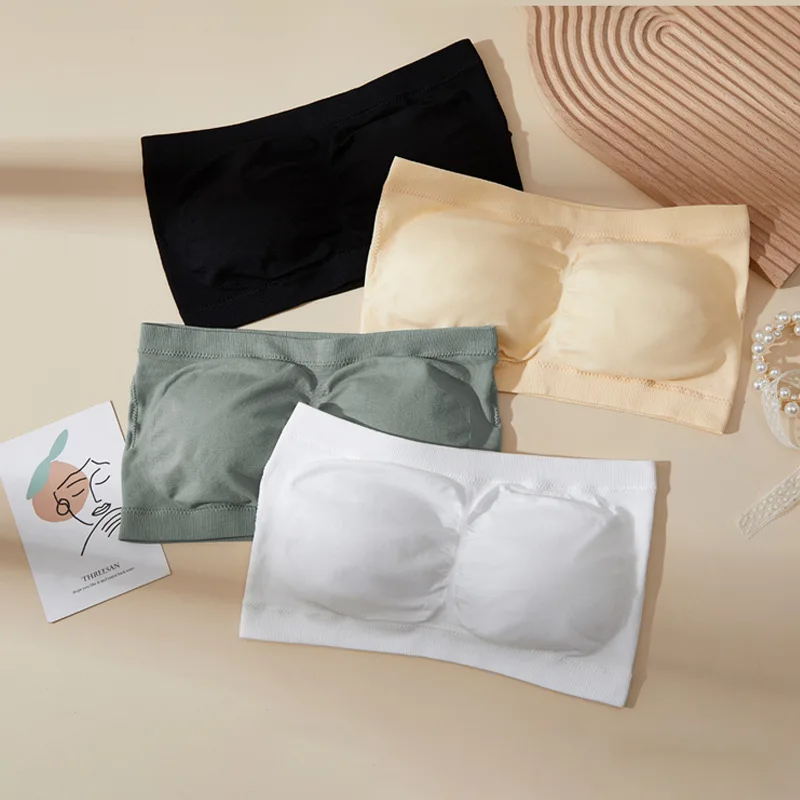 Bellissimo reggiseno a fascia da donna senza spalline sul retro, canotta invisibile anti-peek con reggiseno imbottito incorporato per ragazze