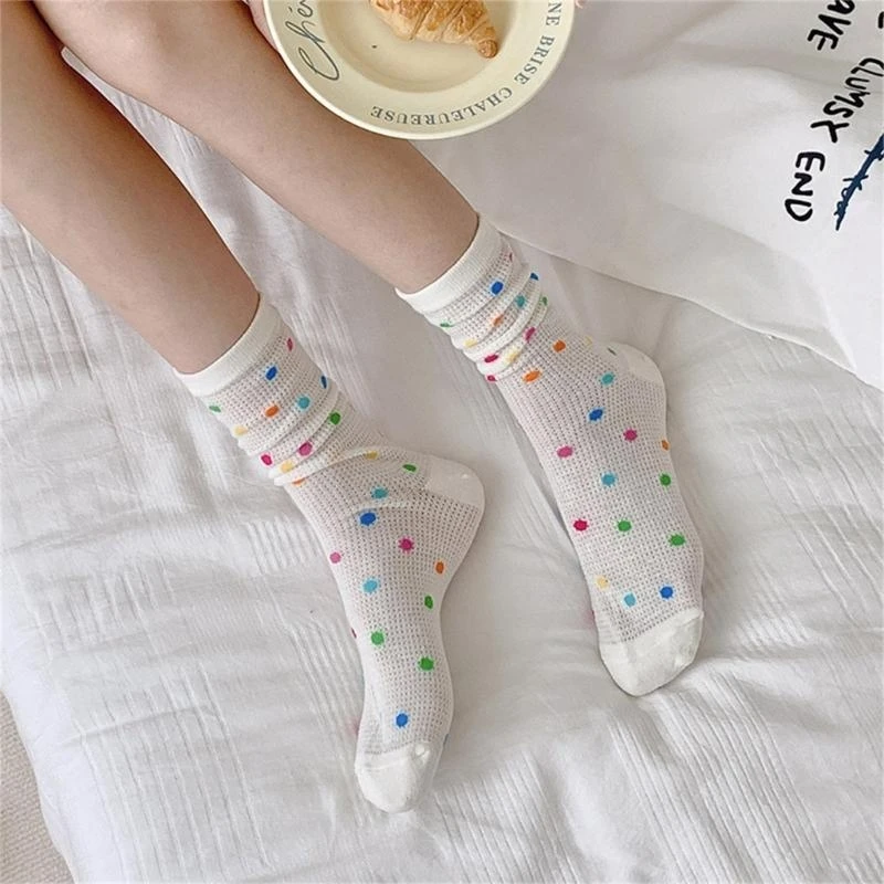 

Женские хлопковые носки в стиле Лолита, носки до щиколотки с оборками и рюшами, дышащие сетчатые носки, носки до середины икры,
