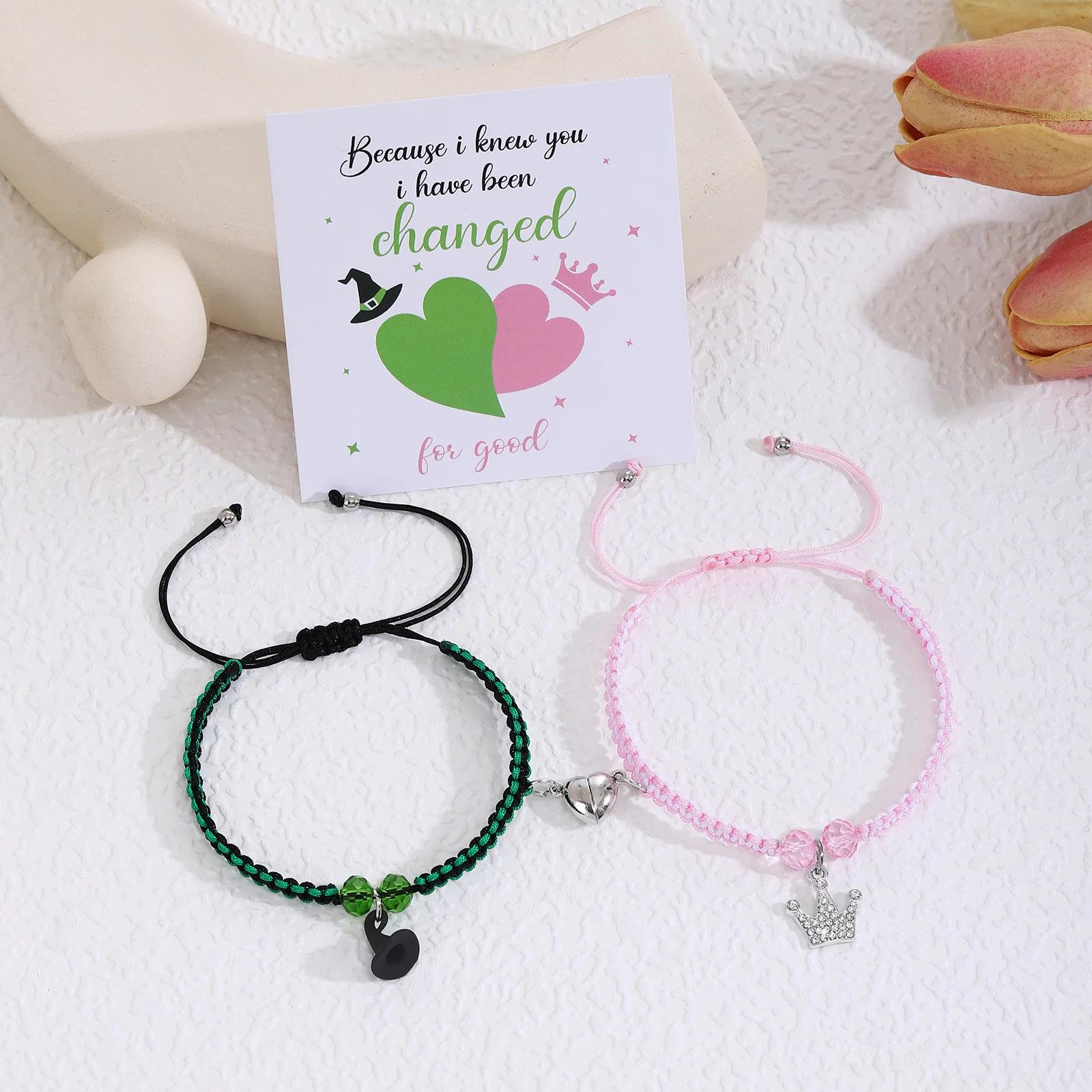 Wicked Charm Bracelets - Rhinestone Crown Witch Hat BFF Friendship Matching Couples Valentine's Day Gifts Jewelry for Fans Party