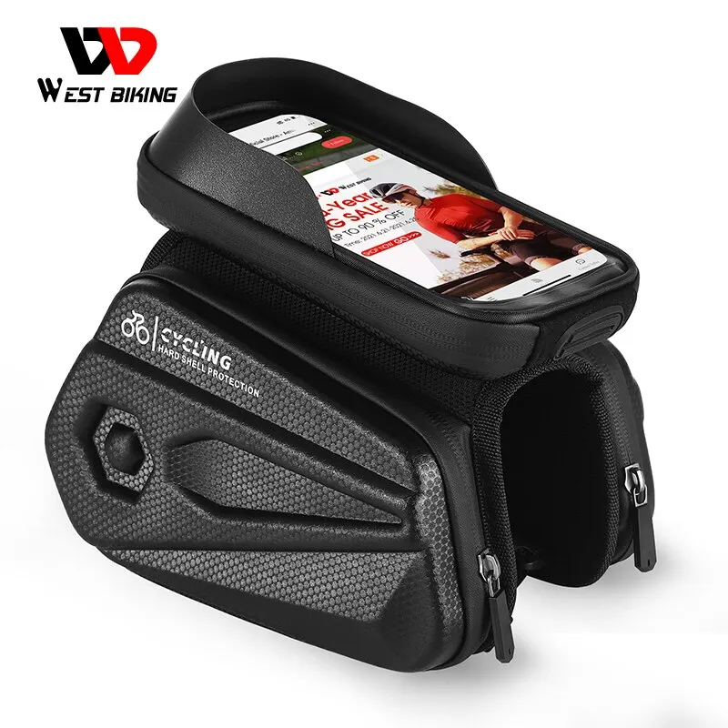 WEST BIKING Bicycle Top Tube Phone Bag Touch Screen Waterproof 6.5 Inch Bike Phone Bag MTB Road Bike Cycling Front Frame Bag