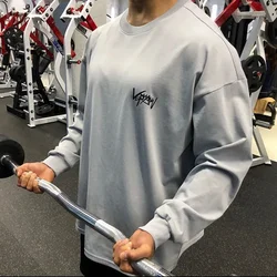 Men's Gym Fitness Casual Long Sleeve T-shirt Male O-Neck Bodybuilding Tees Running Sports Loose Sweatshirts Workout Clothing