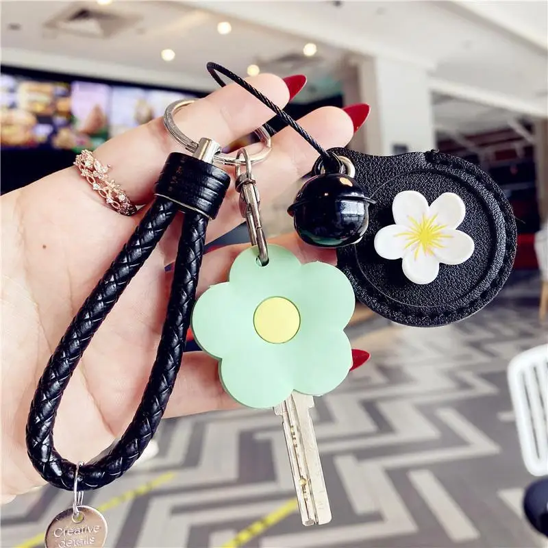 1pc Cherry Blossom Keychain Pink Girl Heart Key Cover Portable PU Key Case with Inductive Access Control Card Protector