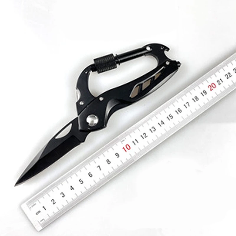 D-type stainless steel mountain buckle multifunctional folding knif e mini LED light outdoor EDC camping tool