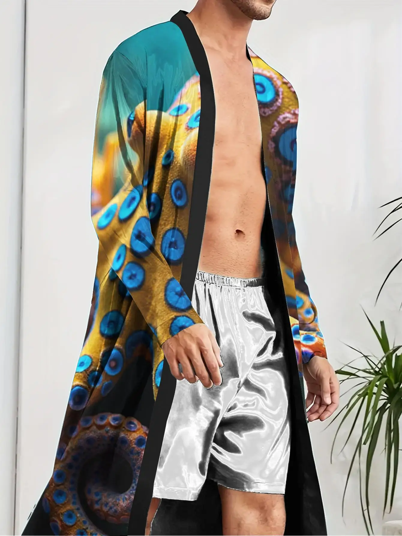 1pcs Men's Robes 2026 Spring/Summer Bathrobe men robe Men's pajamas nightie for men Polyester 3D Printed Graphic Funny pajamas