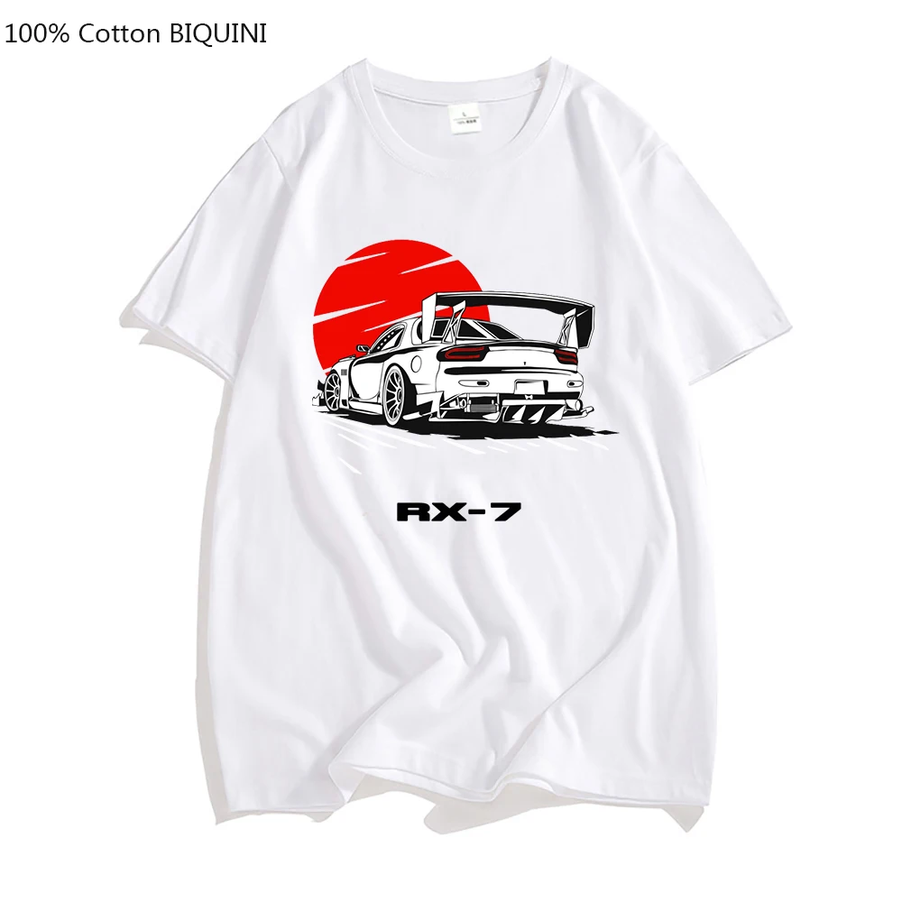 Initial DDrift Racing Rx-7 T Shirt 100% Pure Cotton Takumi Fujiwara Rx 7 Jdm Tshirt Mens Summer Streetwear Japanese Fashion Tops