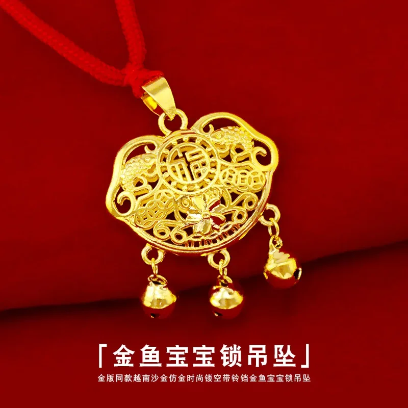 

9999 Real Gold 24K Goldfish Safety Lock Pendant Children's Baby Gold Baby Lock Pendant Female