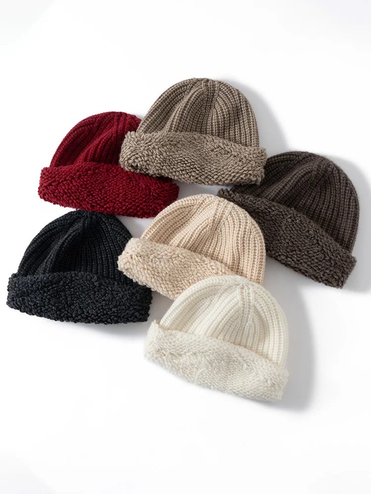 新しい秋冬女性カシミヤ帽子 100% カシミヤケーブルニット帽子ロールタオルエッジ暖かいプルオーバーキャップカジュアルカシミヤトップス