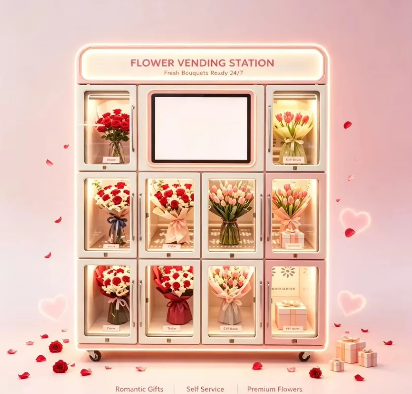 Made in China 24H Unmanned Flower Vending Machine With Refrigerated Fresh Keeping System, Custom Lattice Size, Remote Control
