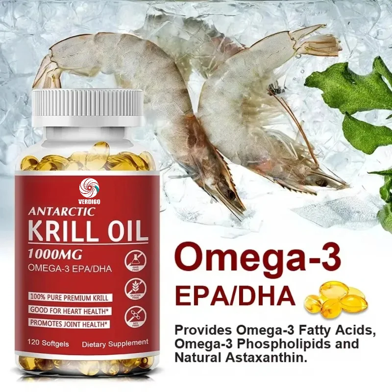 Antarctic Krill Oil Capsules OMEGA-3 and EPA/DHA with Astaxanthin Supplement for Joint, Brain, Heart Health